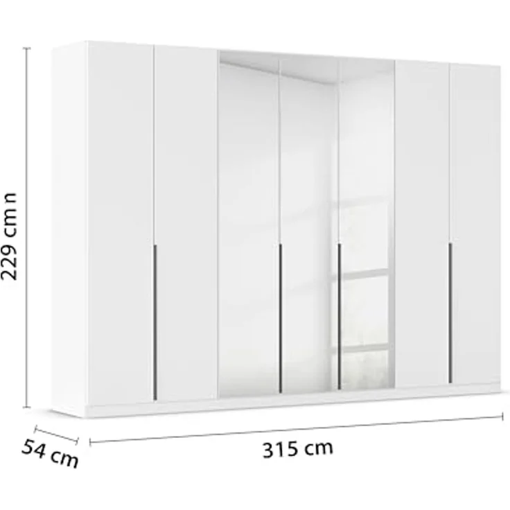 Rauch Möbel Alabama, Kleiderschrank für Schlafzimmer, Kinderzimmer, Wohnzimmer, Garderobe, Flur, 7-türig, Spiegel, mit Zubehör Classic, Farbe Weiß, Breite 315 cm – Bild 3