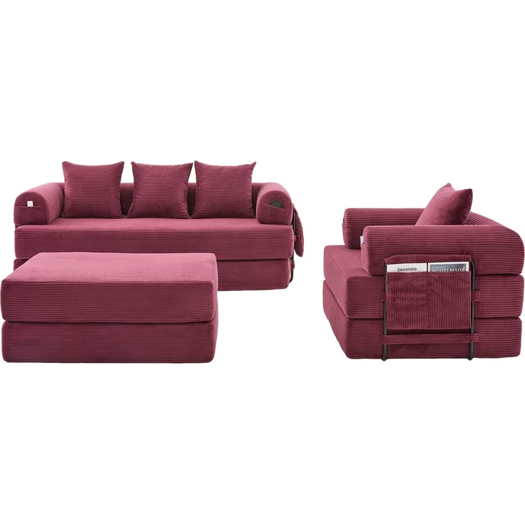 ZUBALIYA Ecksofa 94x67 cm, mit Ablageflächen, mit Cordbezug, mit breiten Armlehnen, modular aufgebaut, mit Schaumstoffpolsterung – Bild 16