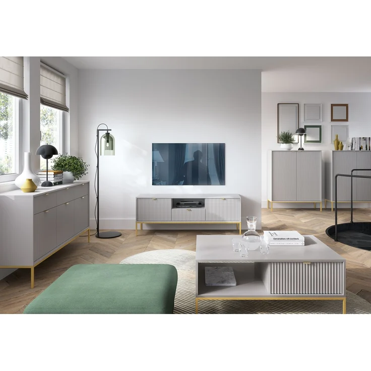 Selsey 'Vellore' Sideboard 3-türig, grau mit goldfarbenem Gestell, 83 x 154 x 39 cm – Bild 3