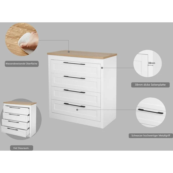 OTTO home Schubkastenkommode Büsum Schlafzimmer Schrank Wäscheschrank, Sideboard mit 4 Schubladen im Landhaus Design Bestseller – Bild 2
