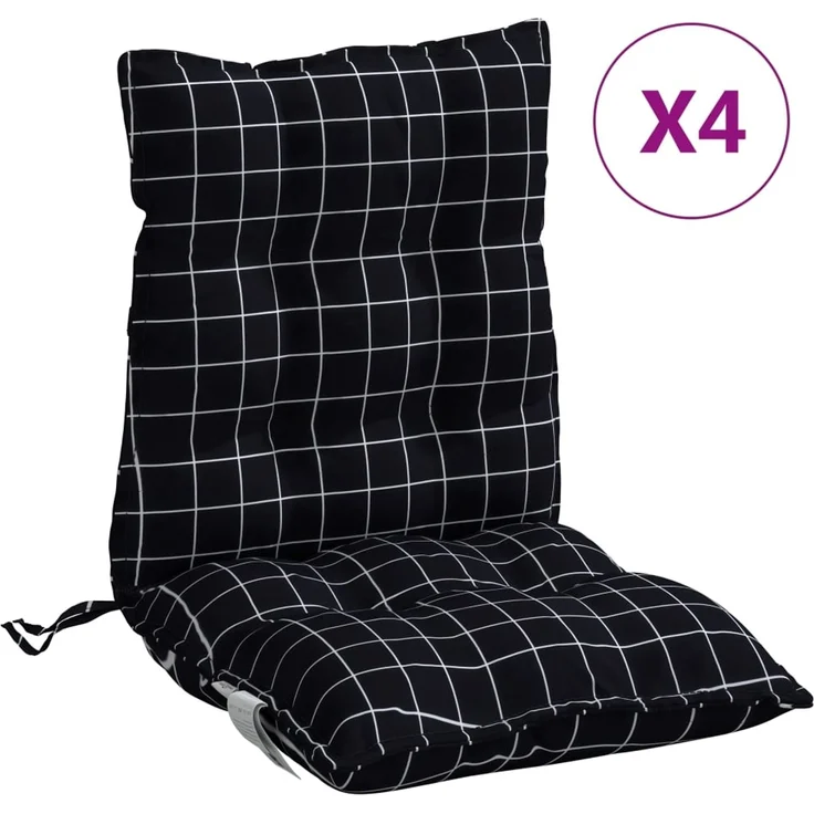 vidaXL Niedriglehner-Auflagen 4 Stk. Schwarz Karomuster Oxford-Gewebe 377720 – Bild 2