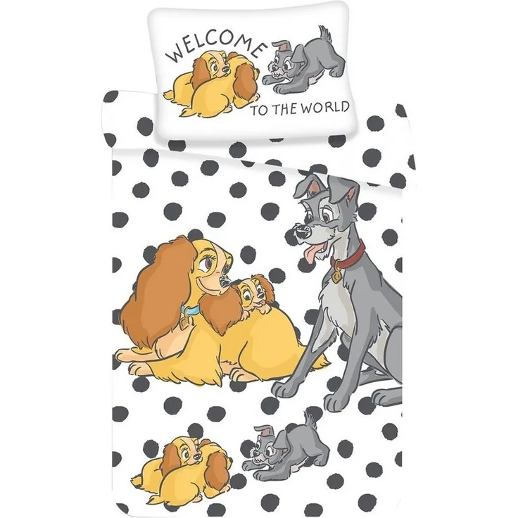 Disney Baby Kinder Bettwäsche Susi und Strolch mit Welpen 100x135 cm Bettdecke + 40x60 cm Kopfkissen 100% Baumwolle