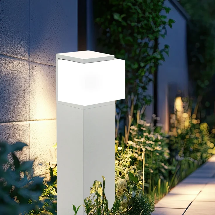 Außen-Stehleuchte, Alu, Glas weiß, H 40 cm – Bild 3