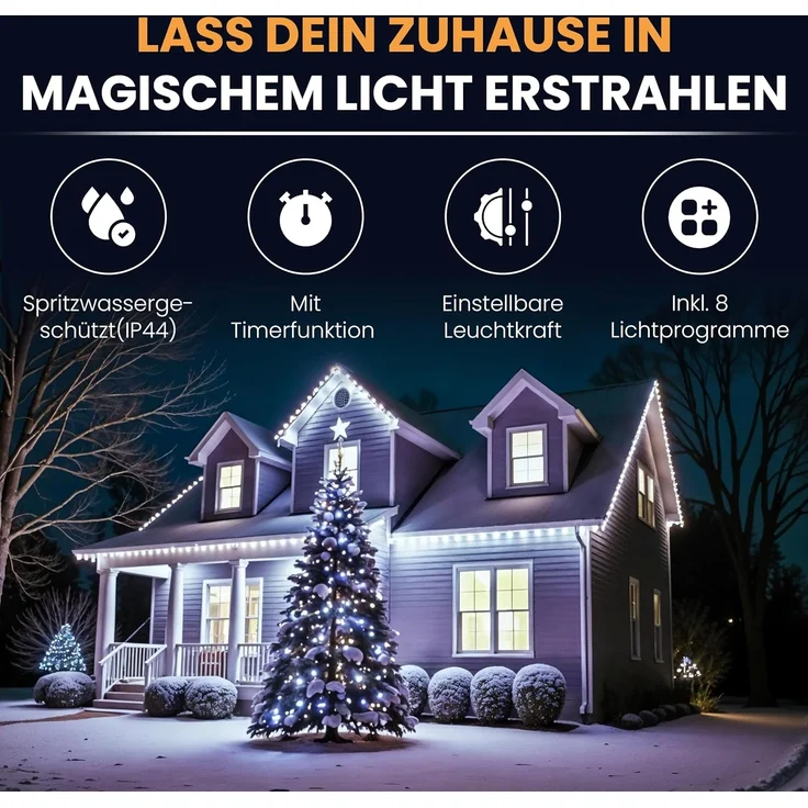 Gartenpirat LED-Lichterkette Christbaum LED Lichterkette Dekobeleuchtung 8 Programme Weihnachten – Bild 2