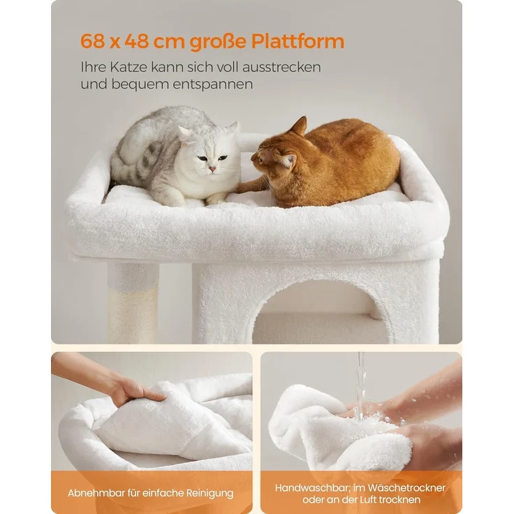 Feandrea Kratzbaum, 101 cm Katzenbaum, XL, Katzenhaus für extra große Katzen bis zu 20 kg, große Plattform, 2 Katzenhöhlen, Sisalstämme, cremeweiß PCT614T01 – Bild 3