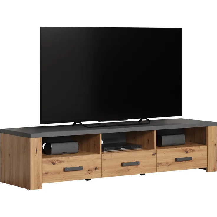 TV-Lowboard Franka / Follow, Holzwerkstoff, Grau, Schwarz, Holzfarben, 180 x 43 x 50 cm