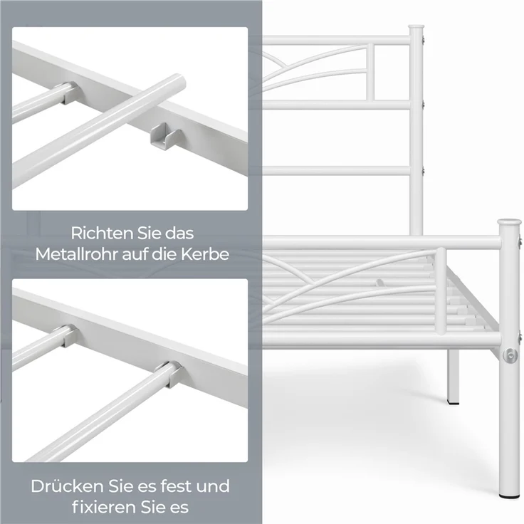 Yaheetech Metallbett mit Lattenrost, Wolkenmuster, Metall Weiß, 90x200 cm – Bild 8