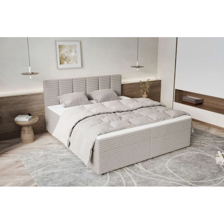 99rooms Bergamo Boxspringbett Cordstoff AMBIENCE Latte 180x200 cm Schaum Topper 6 cm – Bild 2