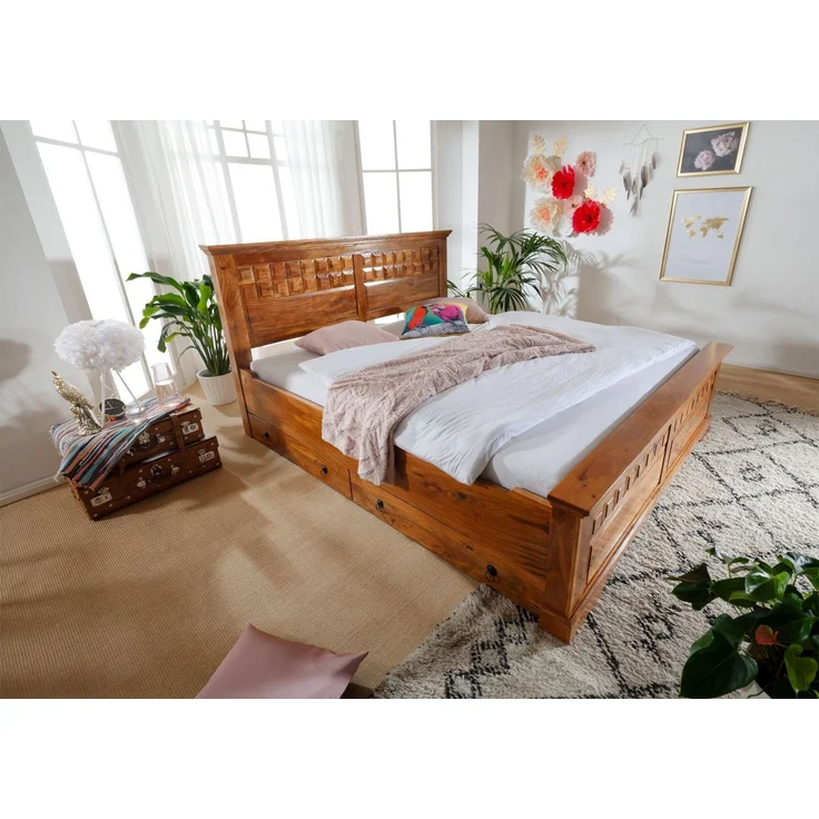 Bett Akazie 200x200x114 honig lackiert OXFORD #0311 – Bild 2