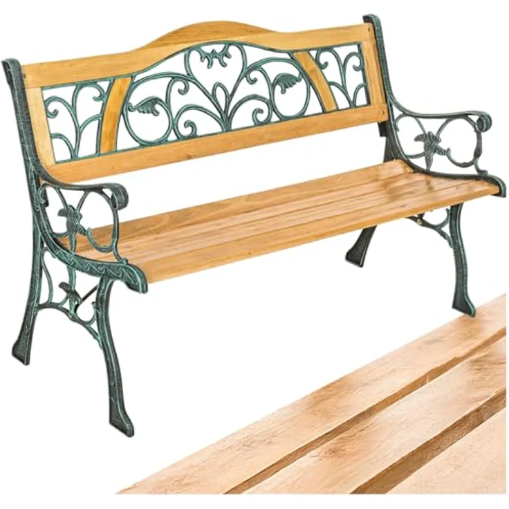 tectake Gartenbank Sitzbank Kathi 2-Sitzer aus Holz und Gusseisen 124x60x83cm, 2-Sitzer – Bild 2