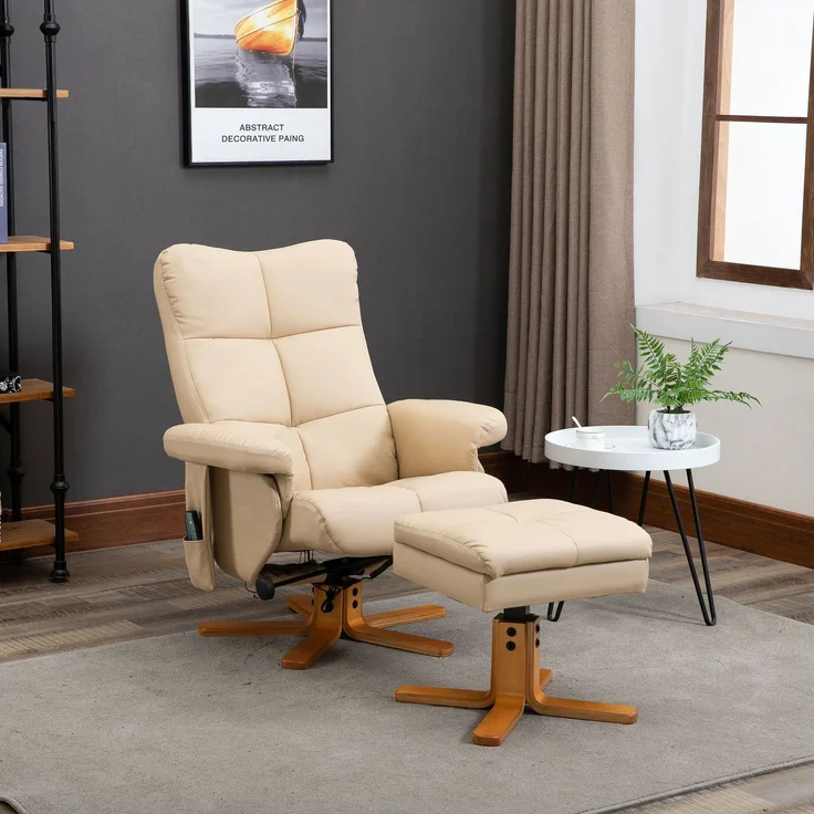 HOMCOM Massagestuhl, Kunstleder, Schaumstoff, Cremeweiß, 80L x 86B x 99H cm – Bild 2