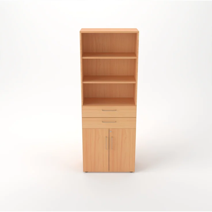 Rheinland Möbel Flügeltürenschrank Cabino 80×42×216 cm – abschließbarer Aktenschrank 2OH mit 2 Schubladen & Regalaufsatz 3OH in Buche mit 110° Drehtüren & Metallgriff – Bild 3