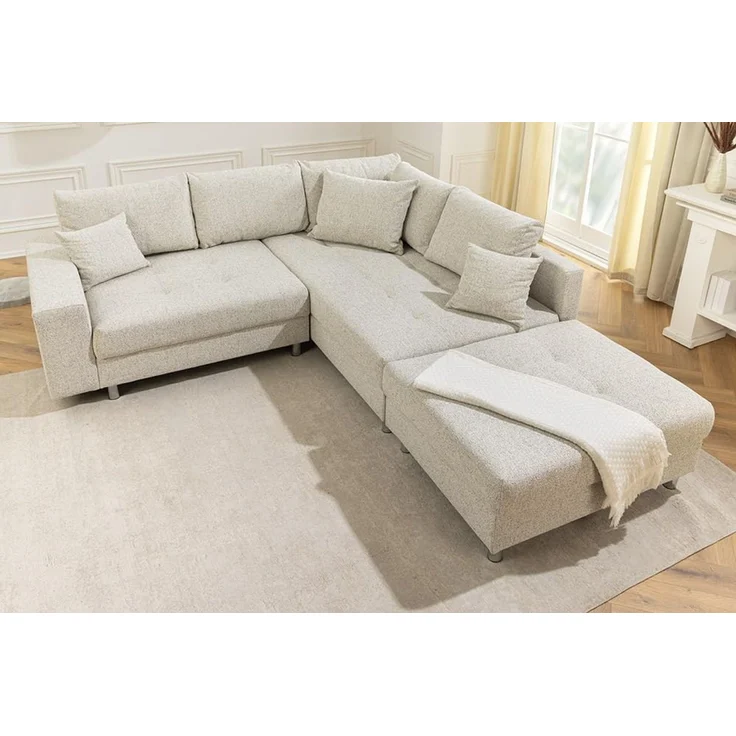 riess-ambiente Ecksofa KENT 220cm beige/chrom – Strukturstoff, L-Form, Modern, inkl. Kissen, Einzelartikel 1 Teile, Wohnlandschaft mit Federkern & Hocker – ideal für flexible Wohnzimmer – Bild 4