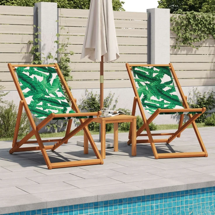vidaXL Strandstühle 2 Stk. Klappbar Blattmuster Stoff und Massivholz 3214500 – Bild 1