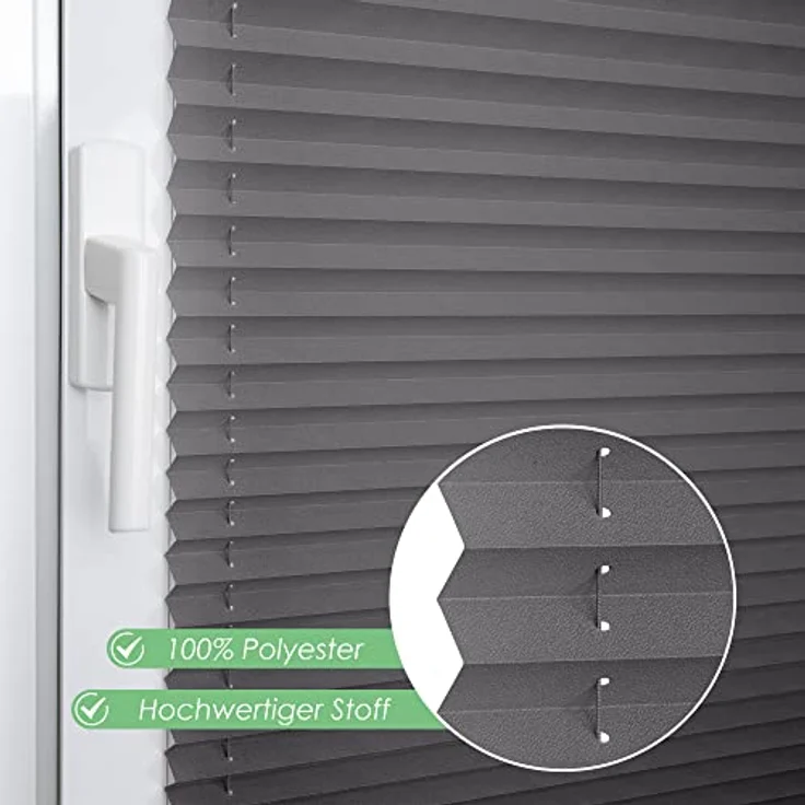 bobodeco Plissee Klemmfix Faltrollo Anthrazit 55x100cm, lichtdurchlässiger Sicht- und Sonnenschutz ohne Bohren, umweltfreundliches Polyester, für Fenster & Tür – Bild 2