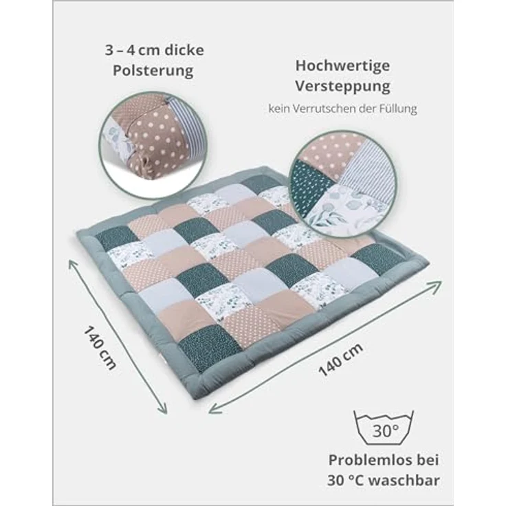 ULLENBOOM personalisierbare Krabbeldecke für Baby 140x140 cm - Dick & weich | Perfekt als Geschenk, Außenmaterial: 100% Baumwolle, OEKO-TEX zertifiziert, Made in EU, Schadstoffgeprüft, waschbar – Bild 2