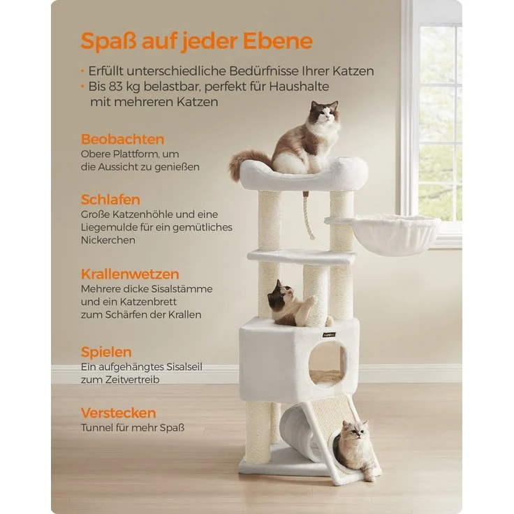 FEANDREA Kratzbaum 141 / 160/186 cm (H), Katzenbaum, für große katzen, 11 cm dicken Säulen, stabil, Kippschutz – Bild 4