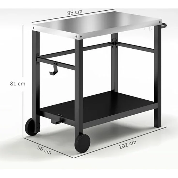 Outsunny Servierwagen mit Arbeitsfläche, Ablagen, Haken, Räder, (BBQ Grilltisch, 1 St, Grillwagen), für Garten, Terrasse, Grill, 102 x 56 x 81cm – Bild 7