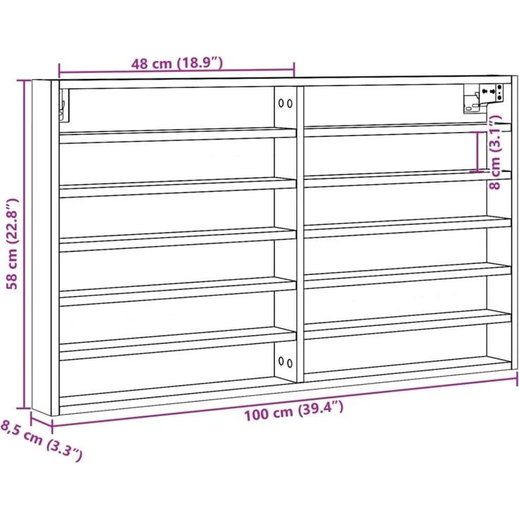 vidaXL Vitrinenschrank Betongrau 100x8,5x58 cm Holzwerkstoff 847943 – Bild 10