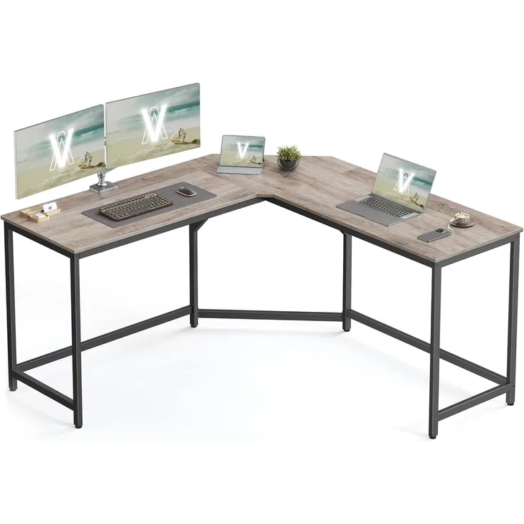 VASAGLE Eckschreibtisch, L-förmiger Computertisch, 149 x 149 x 76 cm, platzsparender Bürotisch, Homeoffice, Gaming, Greige meliert-tintenschwarz LWD073B02