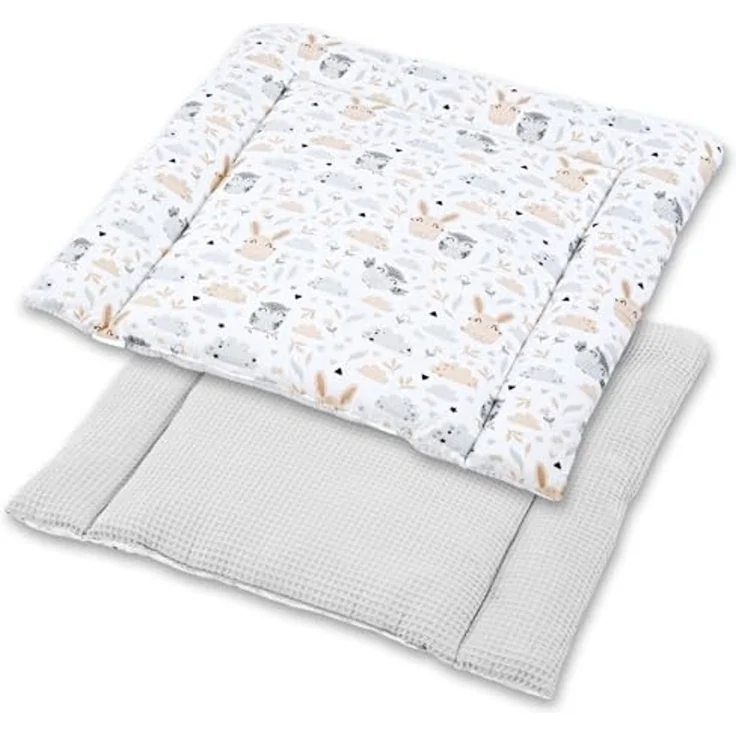 Wickelauflage für Babys 75x72 cm - Weiche Baumwolle, Abwaschbar - Wickelkommode & Wickeltischauflage Hellgrau Eulen – Bild 2