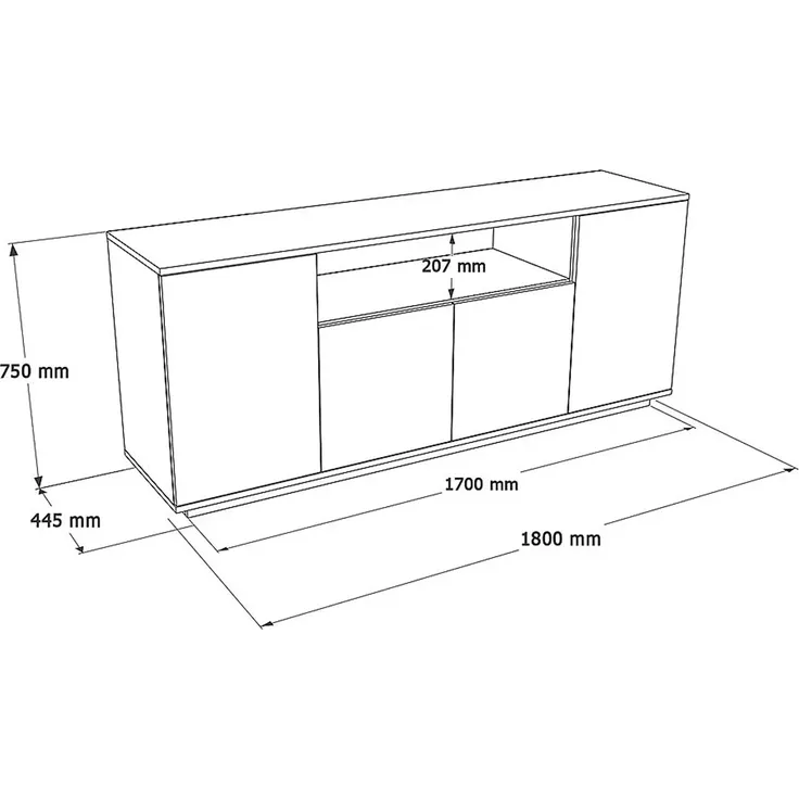 Vente-unique - LOTULA Sideboard Holz, Platte GrauBeige - B 44,5 cm x H 75 cm x L 180 cm – Bild 4