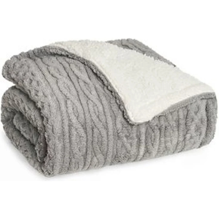 Blumtal Wohndecke, Oeko-TEX zertifiziert, waschbar, weiche Sherpa-Innenseite, Grau/Weiß, 150x200 cm – Bild 6