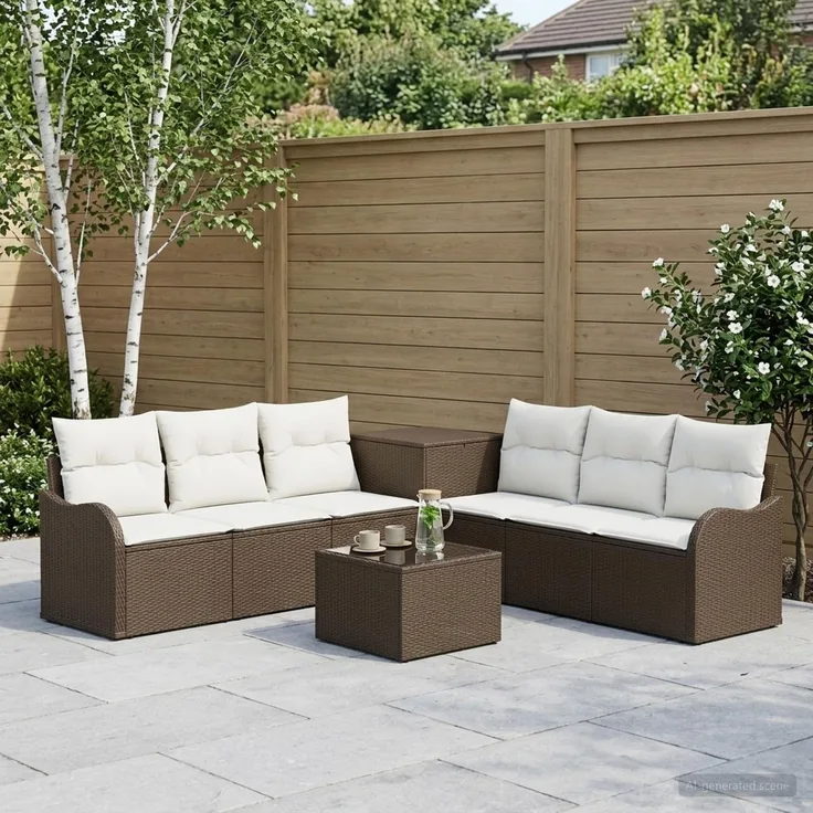 vidaXL Sofa Set 8 stk. Braun und Creme Weiß Polyrattan und Stahl 3448056