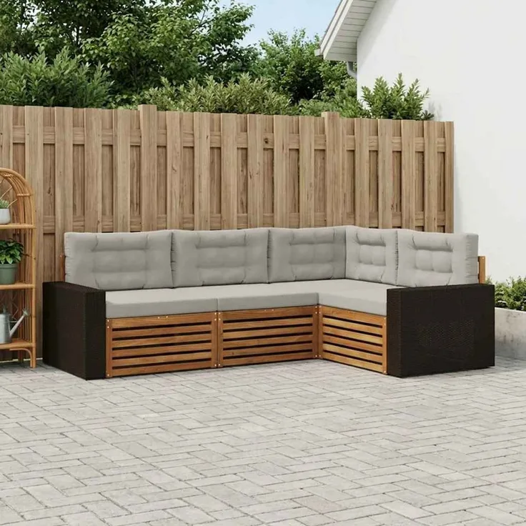 vidaXL Outdoor-Sofagarnitur 4 stk. 4-Sitzer Natur und Hellgrau 3383304