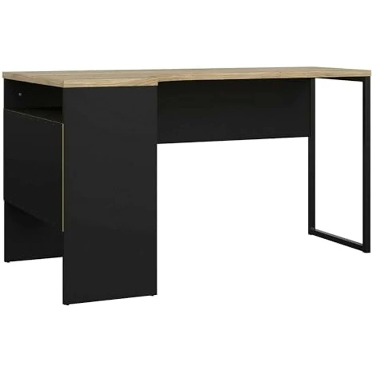 Dmora - Schreibtisch Patience, Mehrzweckschreibtisch, Bürotisch für PC, Eckschreibtisch, 145x81 h77 cm, Schwarz und Eiche – Bild 5