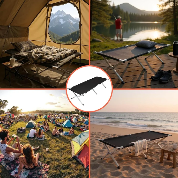 Spetebo Feldbett XXL Campingbett mit Tragetasche 190 x 64cm schwarz (Packung, 1-St, klappbar) Reise Feldbett mit Belastbarkeit bis 150 kg – Bild 3