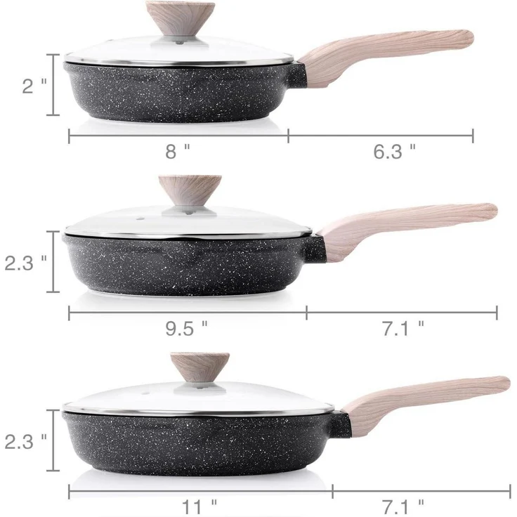 3-teiliges Kordisen Bratpfannen-Set 20/24/28 cm Granit Beschichtung Induktion – Bild 6