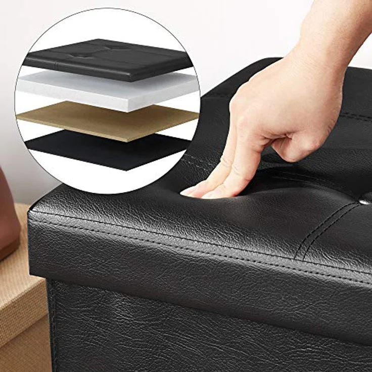Songmics Sitzbank mit Stauraum, Truhe mit Deckel, faltbares Sitzmöbel am Bettende, gepolstert, platzsparend, 120 L Fassungsvermögen, stabil bis 300 kg, Schlafzimmer, Flur, schwarz LSF701 – Bild 9
