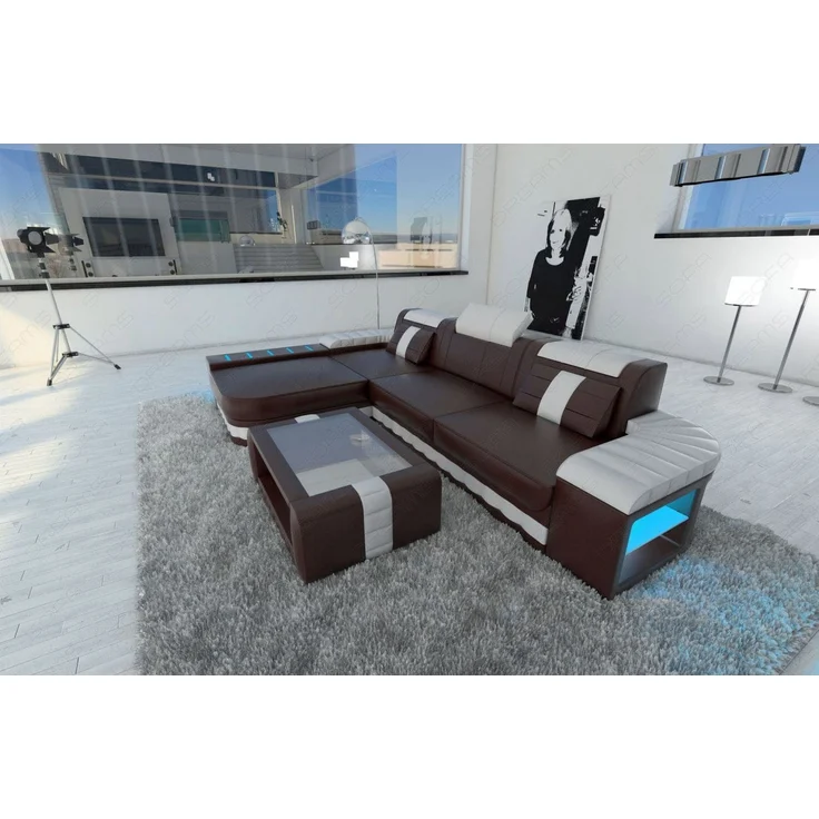 Ecksofa Bellagio L Form - Kunstleder - dunkelbraun-weiß - Links – Bild 6