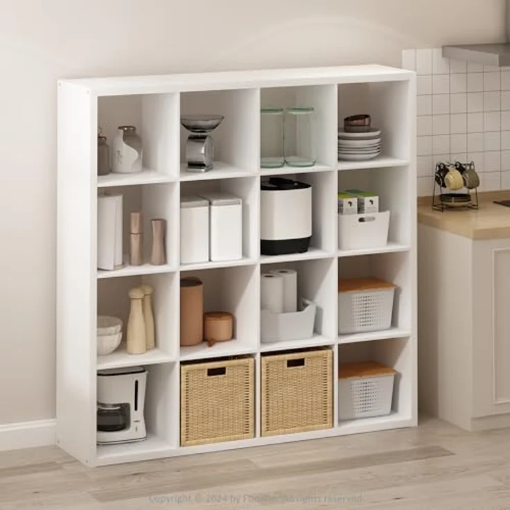 Furinno Simple Würfel-Aufbewahrungsorganizer, 16-Würfel Display-Regal, offenes Rückseitenregal, Aufbewahrungsregale, extra Dickes Gestell, Weiß – Bild 2