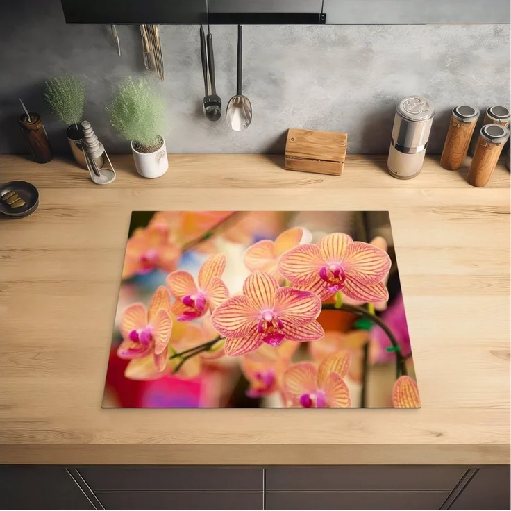 MuchoWow Herd-Abdeckplatte Pflanze - Orchidee - Blumen - Rosa - Flora, Vinyl, (1 tlg), Ceranfeldabdeckung Küche, Herdabdeckplatte Einteilig, 59x51 cm – Bild 2