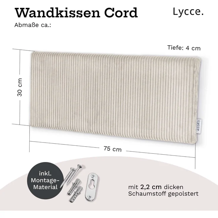 Lycce Kopfstütze Wandkissen Cord - Wandpolster Kopfteil Betten & Rückenkissen Sitzbank, (1 St) – Bild 3