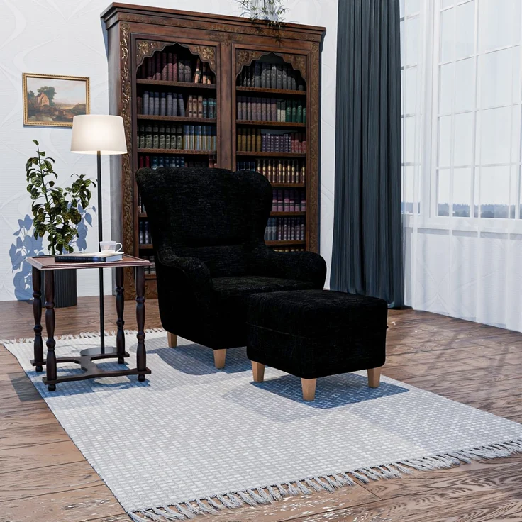 Supellex Sofia Ohrensessel mit Hocker | Design Vienna Schwarz – Bild 2