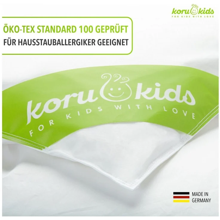 Koru Kids Kinderbettdecke + Kopfkissen Daunen Kinderbettdecke 100x135 Set mit Kissen Premium, Füllung: 100% neue deutsche Entendaunen, made in Germany, waschbar bis 60°, natürliches Schlafen für Ihr Kind – Bild 2