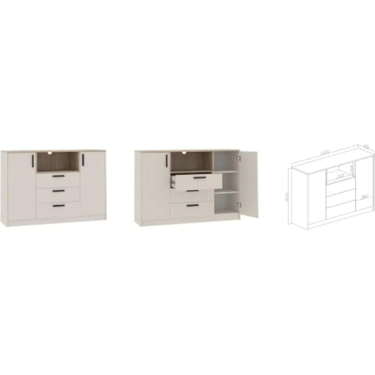 Marmex Möbel Grant Set-39C Eck-Kleiderschrank und Kommode, Schlafzimmer-Set, laminierte Spanplatte, graubeige cashmere+cremona torro 228/91x195x40 cm – Bild 3