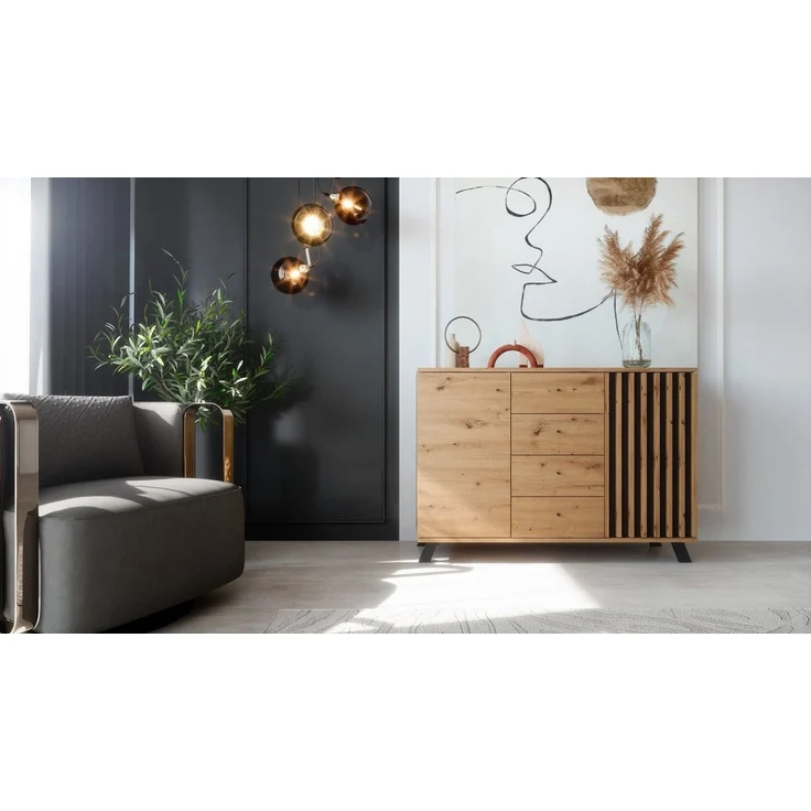 Newroom Sideboard Barea, Wildeiche Sideboard Modern Wandpaneel Vintage Highboard Anrichte – Bild 4