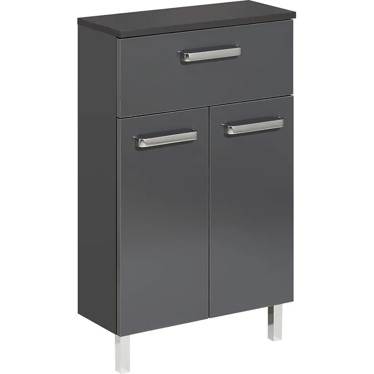 Pelipal Badezimmerschrank Quickset 311 in Anthrazit Glanz, 50 cm breit | Unterschrank mit 2 Türen, 1 Schubkasten und 1 Einlegeboden