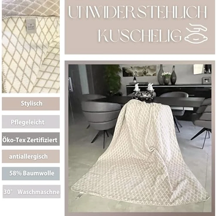Plaid Kassandra 150x200 cm - Kuscheldecke Baumwollmix, SEI Design, Wohndecke Mandala Rose/Icegrey – Bild 3