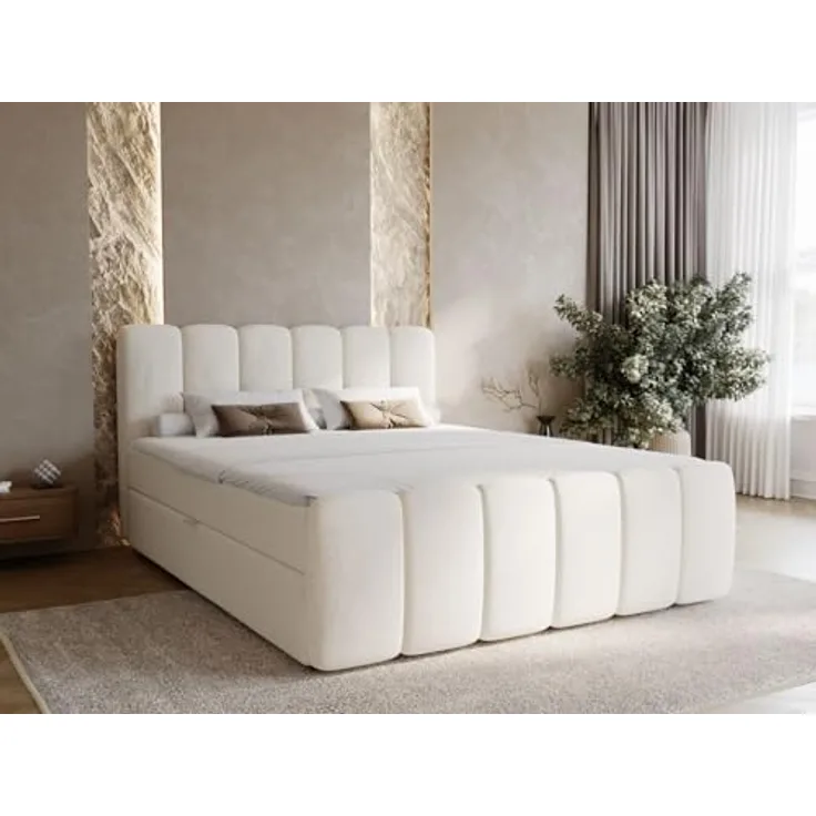 GRAINGOLD Boxspringbett Cloud 160x200, Beige (Royal 02), inkl. Matratze, Topper und Bettkasten, Taschenfederkern und hochelastischer Schaumstoff