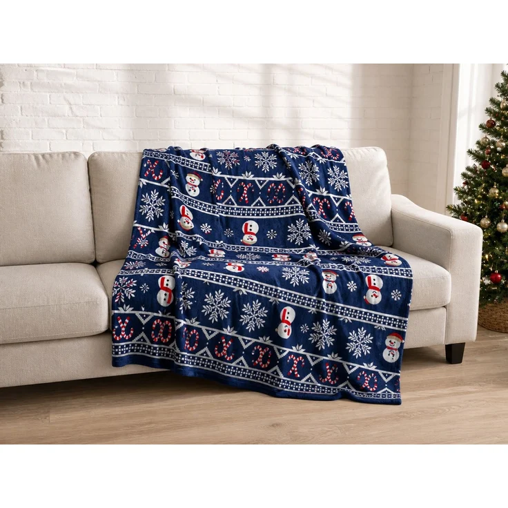 Fleecedecke mit Weihnachtsmotiv Blau 240 x 220 cm – Bild 2