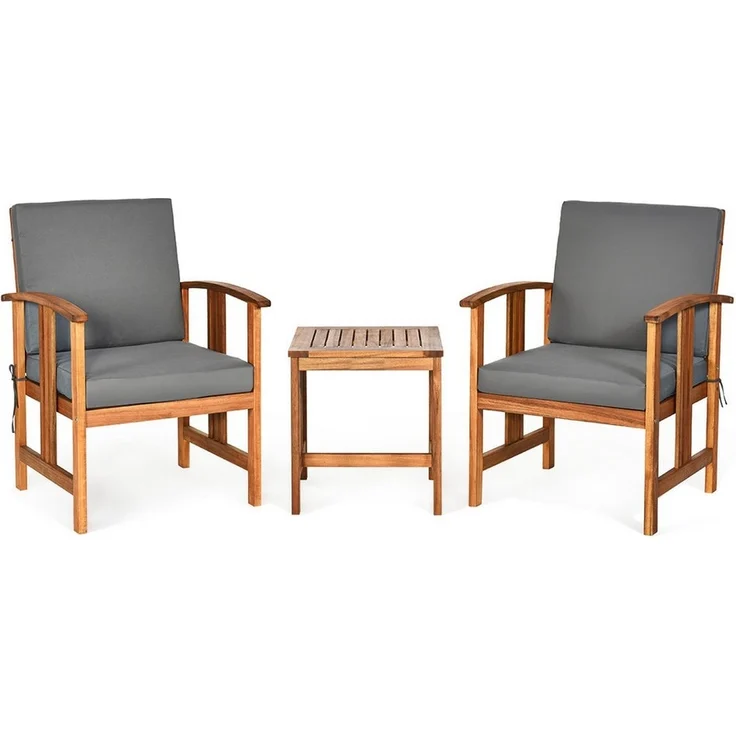 COSTWAY Balkonset, (3-tlg), Bistroset Akazienholz, Tisch mit 2 Stühlen, Kissen – Bild 1