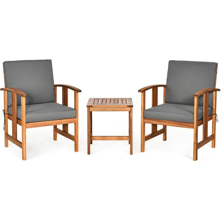 COSTWAY Balkonset, (3-tlg), Bistroset Akazienholz, Tisch mit 2 Stühlen, Kissen