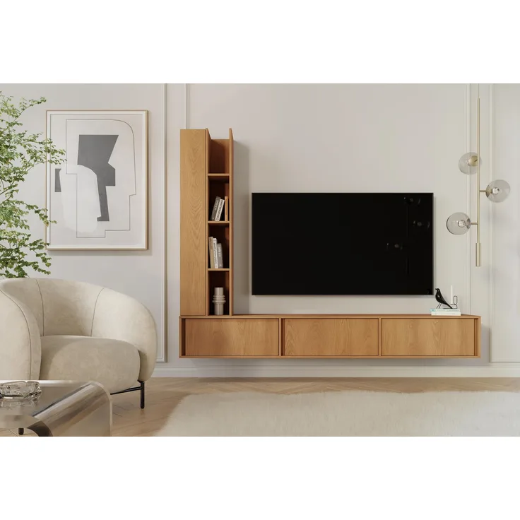 AX LIVING Varelo TV-Wände Eiche Carmel – TV-Board 230 cm hängend, Regal links