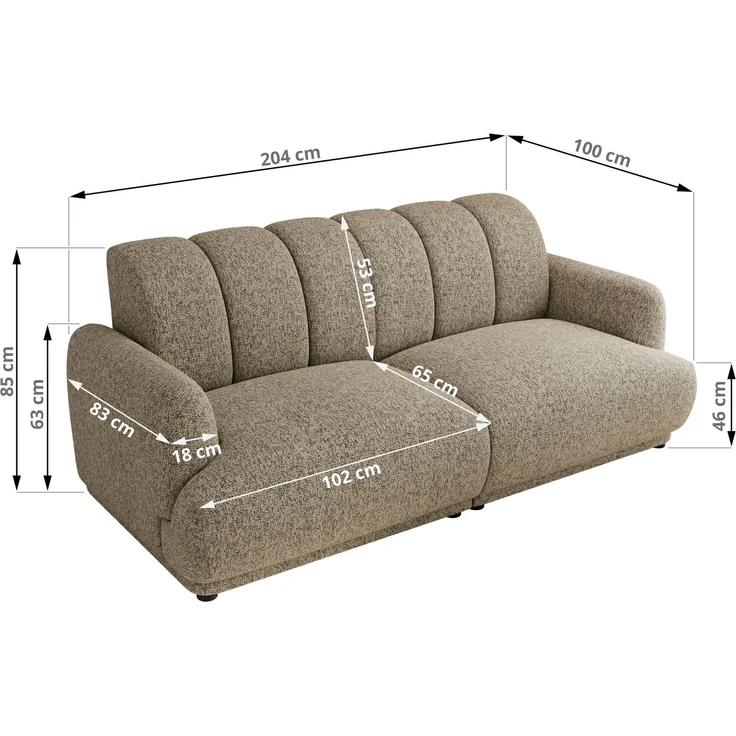 Modernes 3-Sitzer Design Sofa GERRA, feststehende Couch mit ergonomischer HR-Schaum Rückenlehne, hochwertige Wellenfederung, stabiler Massivholzrahmen, Luxus-Optik - Grau Strukture – Bild 8