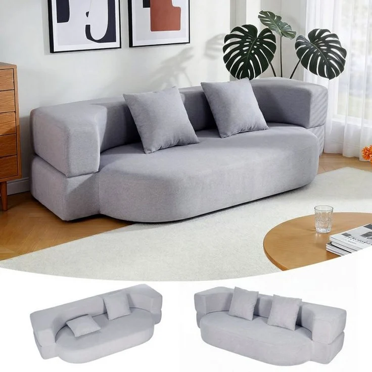 oyajia Schlafsofa Klappbares Knochenloses Schlafsofa mit 2 Kissen, 1 Teile, Bodensofa Bed mit Pillow Back Support Armrest - Schlafsofa Klappbar – Bild 4